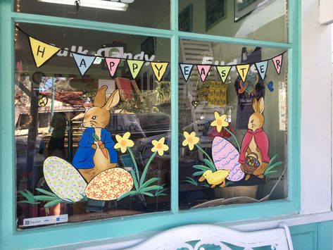 Easter Window Painting Ideas, Window Mural, Window Drawing, Spring Window, Store Windows, Spring Painting, Window Painting, Window Art, Main Street