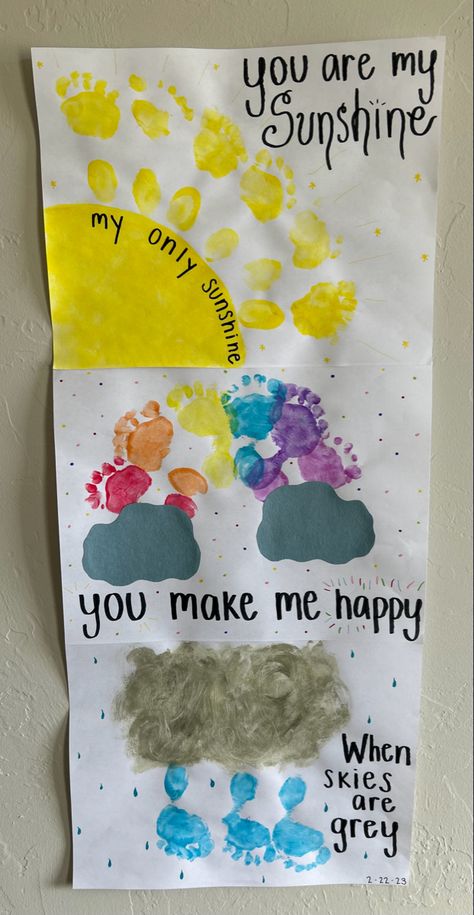 Spring Toddler Crafts Handprint, Preschool Infant Activities, May Projects For Toddlers, Infant Room Art Projects, Spring Ideas For Infants, Mother’s Day Daycare Crafts, What’s The Weather Infant, Creative Arts For Infants, April Artwork For Infants