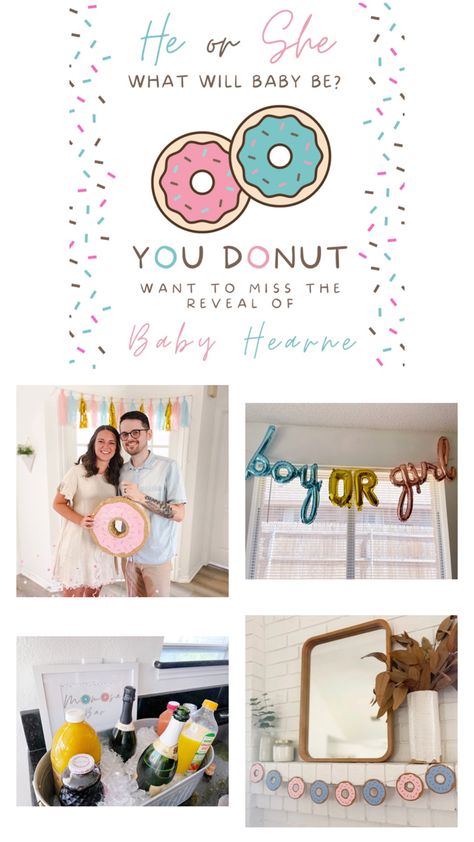 Gender Reveal Ideas Donut Theme, We Donut Know What It Is Gender Reveal Decoration, Donut Theme Gender Reveal, Donut Gender Reveal Ideas, Gender Reveal Brunch Ideas, Brunch Gender Reveal Party, Donut Gender Reveal Party, Donut Gender Reveal, Themed Gender Reveal