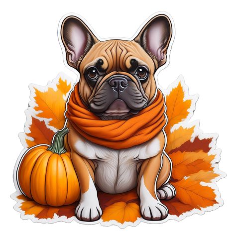 French Bulldog Decor, Pumpkin Patterns, French Bulldog Art, Pug Art, Sticker Png, New England Fall, Fall Dog, Cute French Bulldog, Autumn Stickers