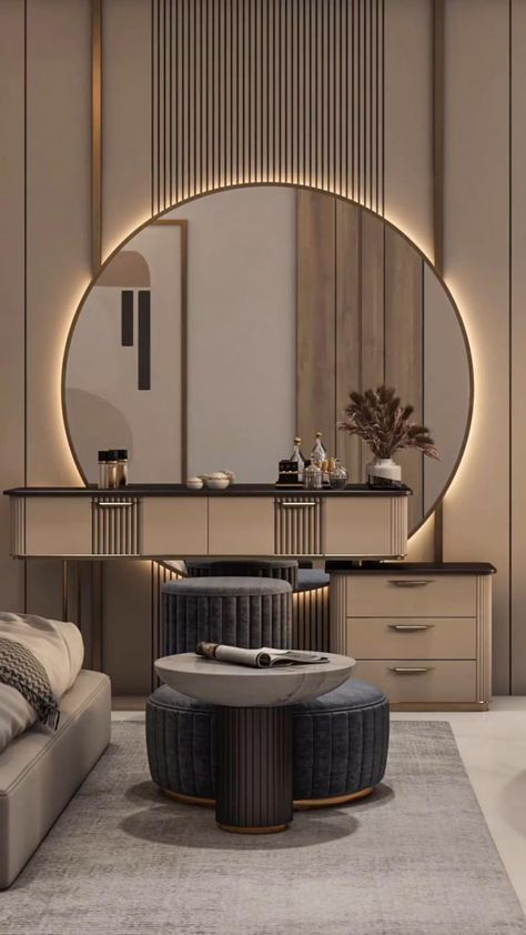 Discover the elegance of a well-designed vanity that transforms your morning routine. Explore stylish and functional ideas to create the perfect grooming space Modern Dressing Table Designs, Dressing Unit, Modern Dressing Table, Bedroom Design Styles, Dressing Room Decor, Bedroom Interior Design Luxury, Dressing Table Design, Bedroom Door Design, Modern Luxury Bedroom