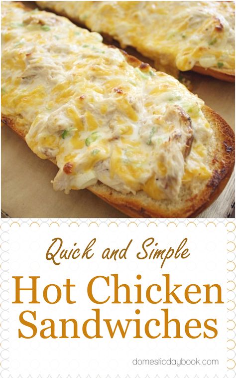 Quick Hot Chicken Sandwiches French Bread Chicken Sandwich, Rotisserie Chicken Sandwiches Recipes, Hot Sandwiches Ideas, Light Sandwich Ideas, Recipes With Breaded Chicken, Canned Chicken Sandwich, Chicken Subs Recipes, Leftover Chicken Sandwich Recipes, Canned Chicken Sandwich Recipes