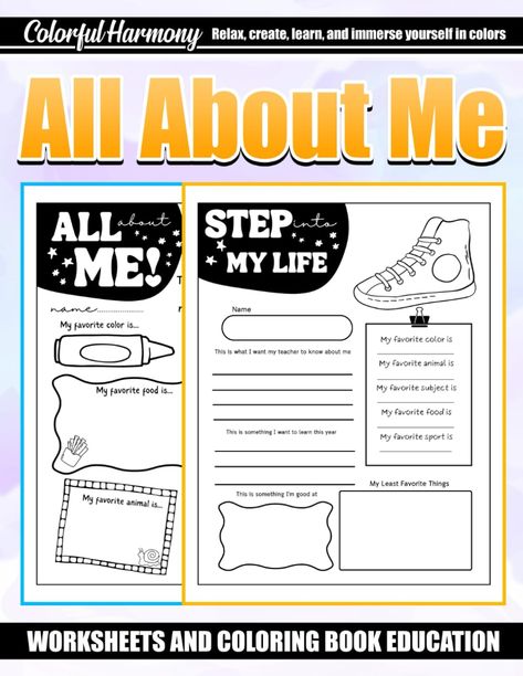 PRICES MAY VARY. All About Me Worksheets and Coloring Book: Discover and Celebrate Your Unique Self!  Explore the fun and engaging world of self-discovery with our All About Me Worksheets and Coloring Book! This interactive book combines educational worksheets with creative coloring pages, making it an ideal tool for kids and adults to learn about themselves and express their individuality.  Unleash Your Creativity:  Dive into a variety of activities designed to help you explore your personality, interests, and dreams. With fun worksheets and imaginative coloring pages, this book provides a unique opportunity to reflect on who you are while enjoying creative expression. Whether you're a parent looking for a meaningful activity for your child or an individual wanting to celebrate your own u All About Me Worksheet, Fun Worksheets, Interactive Book, Educational Worksheets, All About Me!, Creative Expressions, All About Me, School Activities, Self Discovery