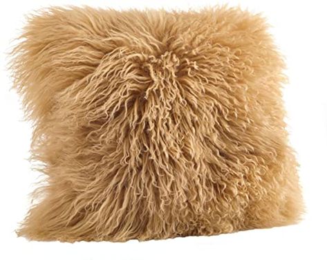 SARO LIFESTYLE 100% Wool Mongolian Lamb Fur Throw Pillow with Poly Filling, 16", Gold Gold Throw Pillows, Mongolian Lamb, Wool Textures, Faux Fur Pillow, Tufted Leather, Fur Pillow, Wool Throw Pillows, Modern Throw Pillows, Fur Throw Pillows