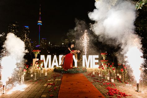 Proposal Ideas Fireworks, Proposal Ideas Extravagant, Purposal Ideas Proposals Marry Me, Toronto Proposal Ideas, Extravagant Proposal, Luxury Red Wedding And Engagement Proposal, Cute Things Couples Do, Toronto Proposal, Marry Me Beach Proposal Night