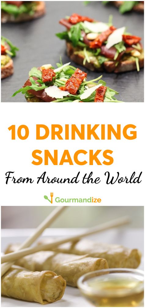 Where there's Happy Hour, there's often finger food. So we've decided to take you on a culinary trip around the world to see what these 10 different countries snack on during Happy Hour! #snacks #recipes #snackrecipes #snacktricks #snacktips #snackhacks #internationalsnacks #appetizers #fingerfood #happyhour #barfood International Party Food, Around The World Appetizers, International Finger Foods, Happy Hour Appetizers Easy, Happy Hour Theme Party Ideas, Happy Hour Appetizers Finger Foods, Happy Hour Menu Ideas, Easy Happy Hour Snacks, Appetizers From Around The World