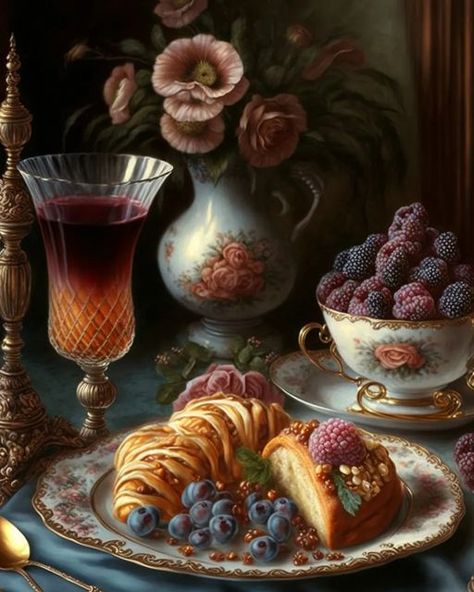 Fantasy Breakfast, Breakfast Art, Vintage Decoupage, Good Breakfast, Digital Food, Lovely Pictures, Fantasy Artist, Best Breakfast, Beautiful Food