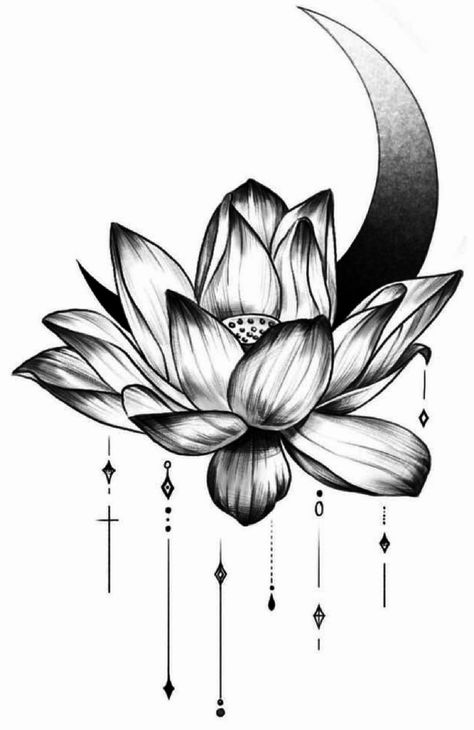 Thigh Lotus Tattoos Women, Lotus Moon Tattoo, Moon And Lotus Tattoo, Heartless Tattoo, Simple Lotus Flower Tattoo, Lotus Tattoo Meaning, Black Lotus Tattoo, Flower Neck Tattoo, Flower Leg Tattoos