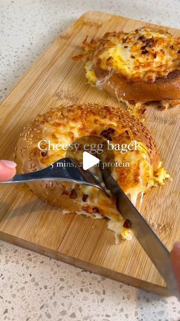 Healthy & Tasty food on Instagram: "Cheesy egg bagels 🤤
5 minutes, 3 ingredients, let’s go 🔥
25 g of protein

Credits @liz.bitesback

1) slice the bagel in half
2) grease the parchment paper and then add the bagel
3) add 10g of the cheese, then the egg then top with 10g of more cheese and chilli flakes
4) air fry for 4 minutes until golden brown.

Enjoy!

#easyrecipe #brunch #healthyrecipe #highproteinrecipes" Egg Bagels, Egg Bagel, Cheesy Eggs, Air Fryer Oven Recipes, Air Fryer Recipes Healthy, Chilli Flakes, Oven Recipes, Air Fry, Breakfast Time