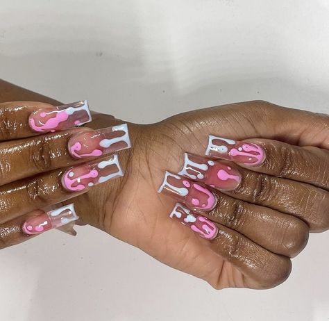 Pink Ice Nails, Ice Cream French Tip Nails, Melted Ice Cream Nails, 3d Ice Cream Nail Art, Neapolitan Ice Cream Nails, Ice Shirt, Ice Cream Nails, Cream Nails, Square Acrylic Nails