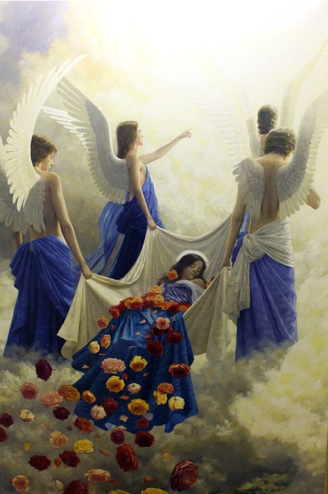 Image: The Assumption or The Dormition, a fresco by Juan de Jesus Munera Ochoa in the Cathedral of San Pedro de los Milagros (Saint Peter of the Miracles) in Antioquia, Colombia Assumption Of Mary, Virgin Mary Art, Eastern Orthodox Church, Images Of Mary, Mary Mother Of God, Mama Mary, Queen Of Heaven, Blessed Mother Mary, Biblical Art