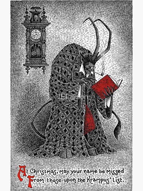 "The Krampus' List" Greeting Card for Sale by JELarson | Redbubble Krampus Art, Krampus Card, Scary Christmas, Christmas Horror, German Expressionism, Alternative Christmas, Holiday Greeting, Card A, Holiday Greeting Cards