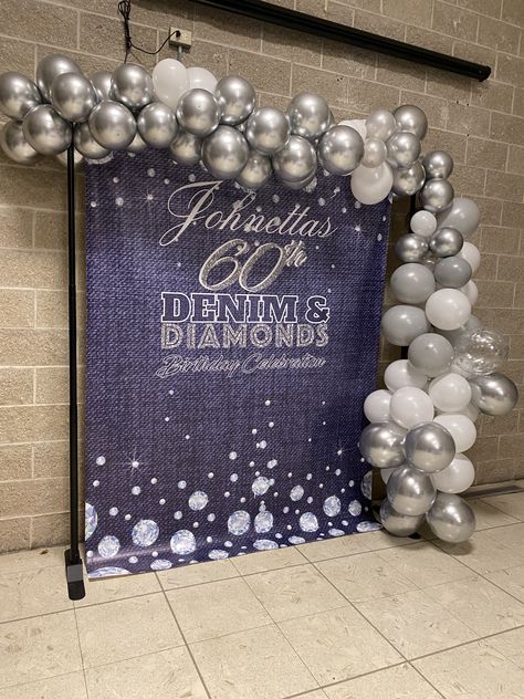 Diamond Gala Theme, Denim Pearls Party Themes, Denim And Bling Party Ideas, Blue Jean Ball Fundraiser, Denim And Diamonds Balloon Decor, Demin And Pearls Party, Jeans And Diamonds Theme, Navy And Silver Party Decor, Demin And Diamonds Party Ideas Outfits