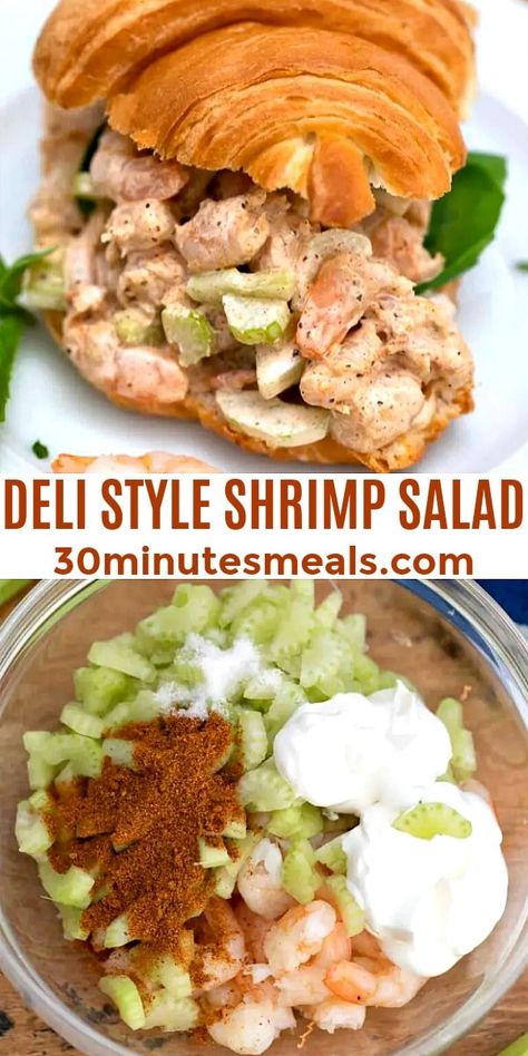 Deli Style Shrimp Salad - 30 minutes meals Bay Shrimp Salad Recipes, Maryland Shrimp Salad, Shrimp Salad Wrap, Shrimp Salad Sandwich Recipes, Shrimp Salad Recipes Easy, Old Bay Shrimp Salad, Shrimp Ideas, Shrimp Salad Sandwich, Shrimp Burgers