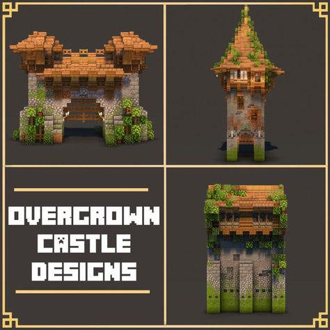 Overgrown Castle, Minecraft Castle Walls, Castle Inspiration, Minecraft Castle Designs, Fantasy Minecraft, Minecraft Kingdom, Minecraft Wall, Minecraft Mansion, Minecraft Structures