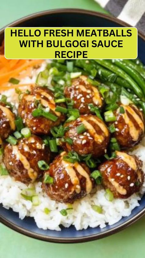 Try Hello Fresh meatballs with bulgogi sauce recipe for a savory, flavorful meal. Easy to prepare and packed with delicious Korean-inspired taste! Beef Bulgogi Hello Fresh, Hello Fresh Meatballs With Bulgogi Sauce, Japanese Bbq Meatballs, Hello Fresh Meatballs, Bulgogi Sauce Recipe, Korean Meatballs Recipes, Fresh Meatballs, Inspired Taste, Bulgogi Sauce