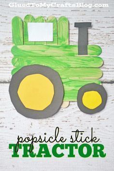 Popsicle Stick Tractor - Kid Craft Tractor Crafts, Farm Week, Barnyard Bash, Transportation Crafts, Farm Preschool, Popsicle Crafts, Daycare Providers, Farm Activities, Farm Crafts