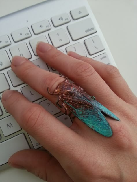 Cicada Poem, Cicada Ring, Insect Jewelry Design, Cicada Jewelry, Insect Fashion, Insects Jewelry, Hair Horn, Insect Ring, Insect Jewelry