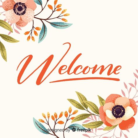 Vector floral welcome lettering concept | Premium Vector #Freepik #vector #welcome-font #welcome-text #welcome #floral-typography Welcome Lettering, Welcome Font, Nature Typography, Welcome Images, Chef Party, Engagement Posts, Welcome To The Group, Calendar Wallpaper, Flower Nature