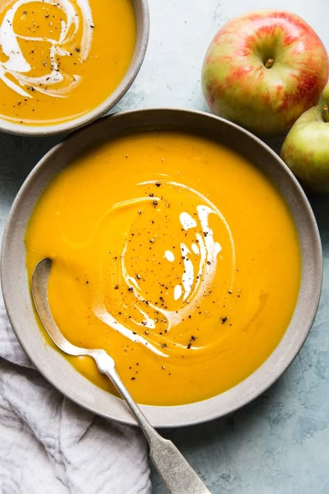 Slow Cooker Butternut Squash Soup with Apples | The Modern Proper Butternut Squash Soup With Apples, Soup With Apples, Autumn Soups, Best Butternut Squash Recipe, Best Butternut Squash Soup, Fall Slow Cooker Recipes, Modern Homemaker, Vegan Butternut Squash Soup, Fall Crockpot