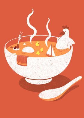 Chicken Soup Food Leisure Pho Boat Spoon Bath Relac Duck Hot Heat Bowl Chicken Soup, Chicken, Bowl, Orange, Art