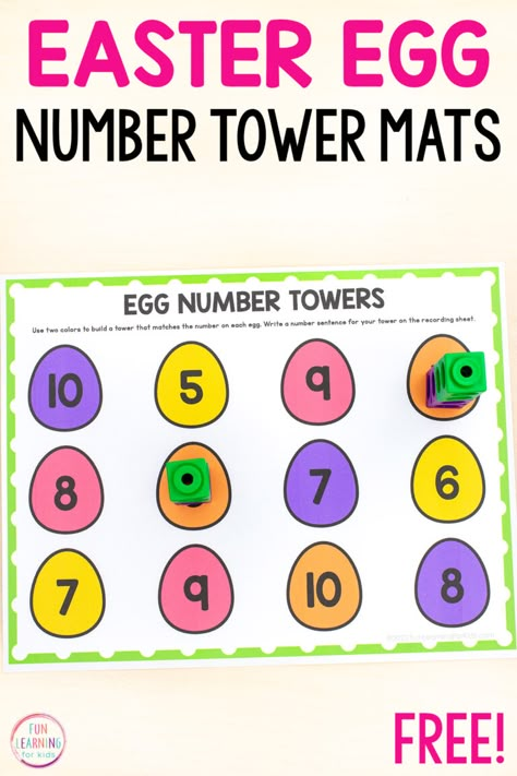 Free Printable Easter Egg Number Towers Math Activity Easter Preschool Activities, Prek Easter, Easter Stem Activities, Easter Learning Activities, Easter Math Activities, Easter Stem, Easter Activities For Preschool, Easter Kindergarten, Easter Lessons