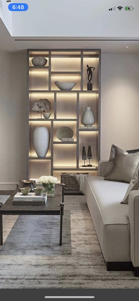 Book Shelf Living Room Modern, Lounge Shelving Ideas Living Rooms, Bookshelves In Living Room Modern, Living Room Display, Modern Built In Bookshelves, Library Wall In Living Room, Drawing Room Decor, Entry Furniture, Living Tv