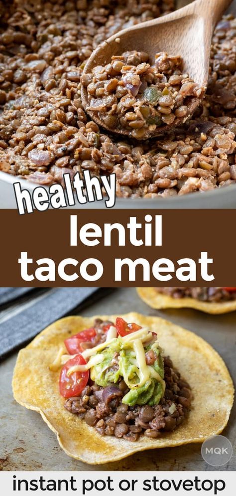 Clean Lentil Recipes, Lentil Burrito Recipes, Lentil Tacos Instant Pot, Taco Lentils Meat, Meatless Instant Pot Meals, Lentil Burrito Bowl, Lentil Quinoa Taco Meat, Cooking Lentils In Instant Pot, Lentil Protein Recipes