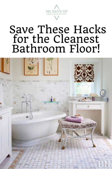 You might think that you can get your bathroom floor clean any old way you like, and that’s true. But how would you like to get your bathroom floor even cleaner, and in less time than before? Today I’ve got some valuable cleaning hacks to help you clean your bathroom floor. These bathroom cleaning hacks will help you clean correctly–as in better and faster, with simple ingredients. Homemade Bathroom Cleaner, Clean Bathroom Floor, Cleaning Bathroom Tiles, Clean Your Bathroom, Natural Cleaning Products Diy, Homemade Cleaning Supplies, Cleaning Inspiration, Diy Cleaning Products Recipes, Clean Bathroom