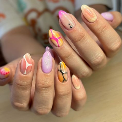 Jess | I’m very much in my aura era so expect to see a lot more of this 😮‍💨 Service: biab overlay + mismatch nail art Products used… | Instagram Biab Overlay, Mismatch Nails, Mismatched Nail Art, Mismatched Nails, My Aura, Nail Art Products, Banana Split, Nail Bar, Art Products