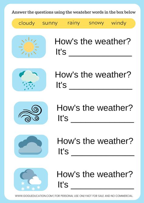 English Learning For Beginners, Weather Esl Worksheet, Weather Vocabulary Worksheets, Prep Class Worksheets English, Weather Worksheets For Grade 1, English Ukg Worksheet, Vocabulary For Kids English, Teaching English To Kids Kindergartens, Weather And Seasons Worksheet