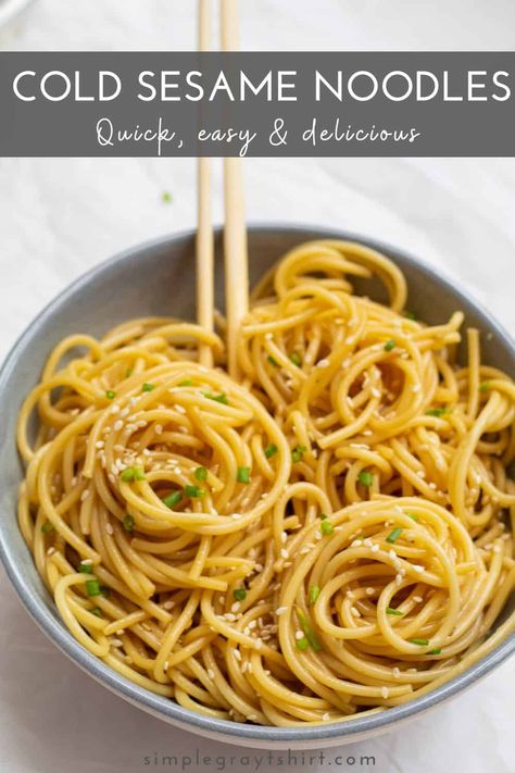 4 Ingredient Cold Sesame Noodles Sesame Noodles Cold, Cold Sesame Noodles Recipe, Cold Noodle Recipes, Easy Sesame Noodles, Simple Sesame Noodles, Cold Noodles Recipes, Sesame Peanut Noodles, Sesame Noodle Salad, Sesame Noodles Recipe