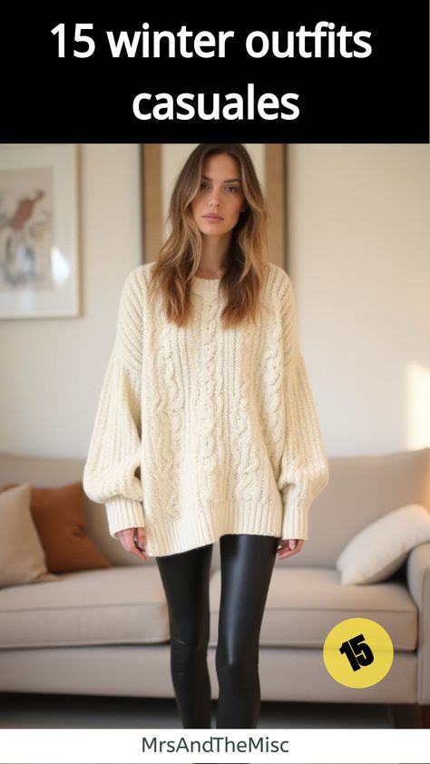 winter outfits casuales Legging Sweater Outfit, Leather Leggings Winter Outfit, Leggings Sweater Outfit, Leggings And Sweater Outfit, Leggings And Oversized Sweater, Leggings And Boots Outfit, Leather Leggings Outfit Casual, Sweater And Leggings Outfit, Winter Black Leggings