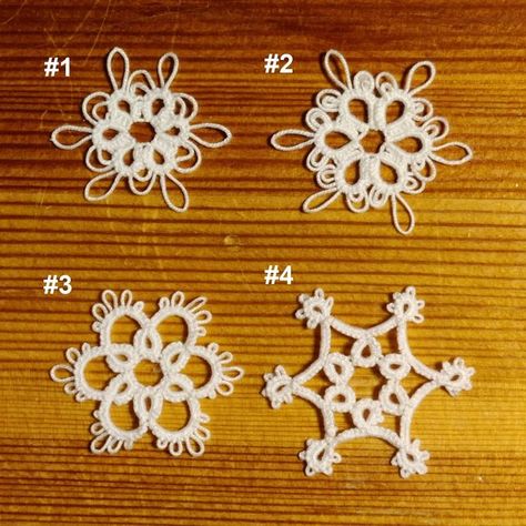 Easy Tatted Snowflake Pattern, Shuttle Tatting Snowflakes, Tatting Christmas Ornaments, Tatting Snowflake Pattern, Tatting Snowflake, Tatted Snowflakes, Snowflake Diy, Needle Crafts, Needle Tatting