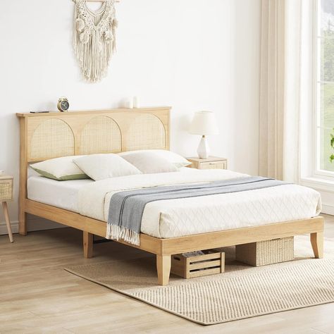 Room Decor Nature, Bed Frame With Led Lights, Bohemian Bedrooms, White Oak Finish, Desert Retreat, Headboard Bedroom, Led Bed, Simple Bedside Tables, Solid Wood Bed Frame