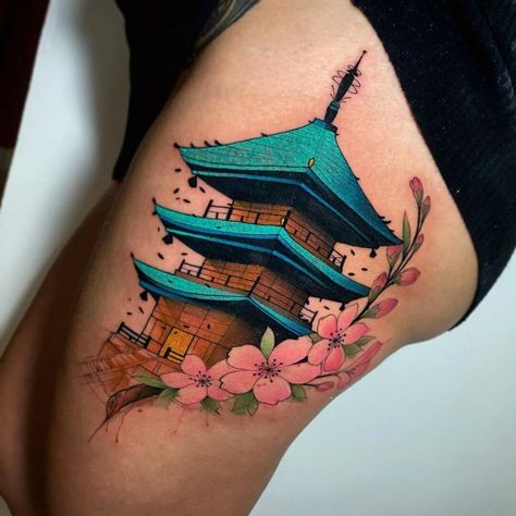 #Tattoos,Temple Tattoo Japanese Shrine Tattoo, Japanese Pagoda Tattoo, Pagoda Tattoo Design, Japanese Temple Tattoo Design, Temple Tattoo Design, Pagoda Tattoo, Tattoo Design Traditional, Japanese Temple Tattoo, Aztec Temple