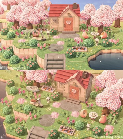 Animal Crossing House, Pink Cottagecore, Types Of Shrubs, Pink Island, Spring Animals, Island Theme, Animal Crossing Villagers, Acnh Inspo, Spring Tree