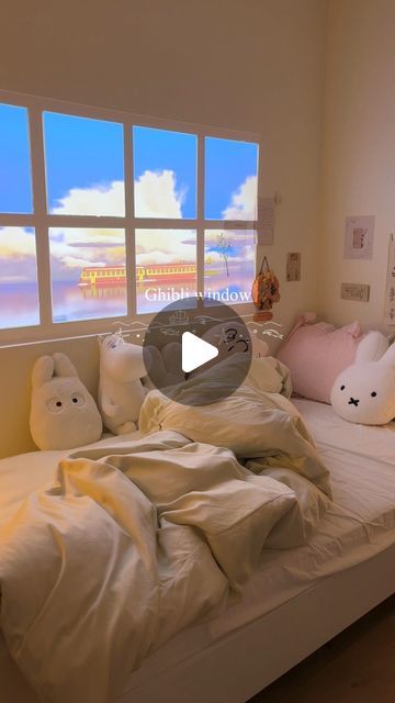 My Neighbor Totoro House Interior, Room Decor Studio Ghibli, Ghibli Interior Aesthetic, Ghibli Inspired Room Aesthetic, Room Ideas Aesthetic Studio Ghibli, Ghibli Room, Window Projector, Window View, Bed Decor