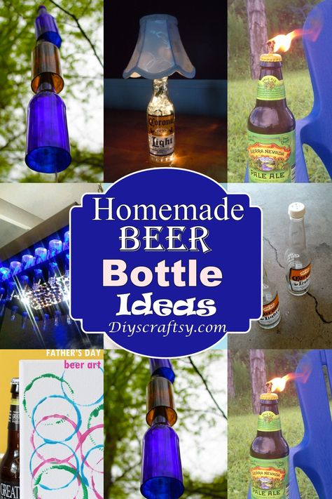 Beer Bottle Recycling Ideas, Recycle Beer Bottles Diy, Glass Coke Bottle Crafts, Beer Bottle Ideas, Glass Beer Bottle Crafts, Diy Beer Bottle, Beer Bottle Lights, Beer Bottle Decor, Beer Bottle Diy