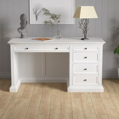 Hamilton Furniture French Writing Desk | Temple & Webster Old Money Desk, Writing Desk In Bedroom, Ivory Desk, Academia Castle, French Style Office, Dark Academia Castle, Fancy Desk, French Style Desk, French Country Desk