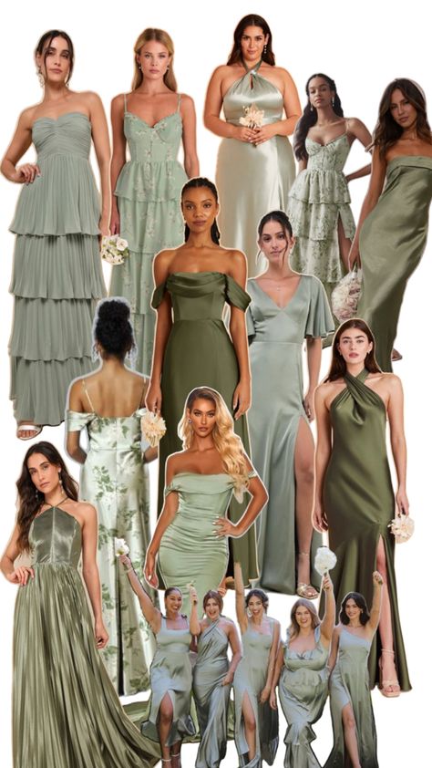 Shades Of Green Bridesmaid Dresses Summer, Mixed Colors Bridesmaid Dresses, Lime Bridesmaid Dresses, Bridesmaids Color Palette Summer, Lime Green Formal Dress, Mitch Match Bridesmaid Dresses, Green Summer Bridesmaid Dresses, Green Color Wedding Theme, Different Shade Bridesmaid Dresses