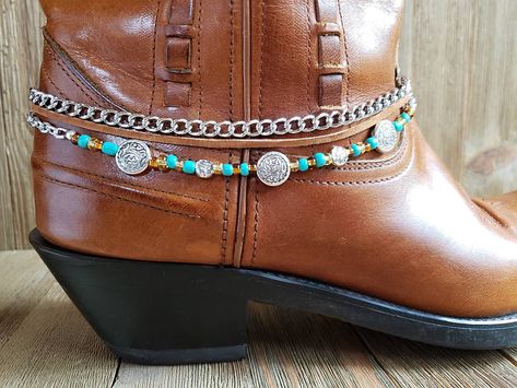 Turquoise Boots, Single Bracelet, Boot Bracelet, High Quality Boots, Boot Bling, Boot Toppers, Cowgirl Jewelry, Stamped Metal, Boot Jewelry