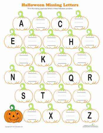 Worksheets: Halloween Alphabet Pumpkins Kindergarten, Halloween Centers, Halloween Alphabet, Missing Letters, Halloween Kindergarten, Halloween Worksheets, Alphabet Worksheets Preschool, Halloween Preschool, School Worksheets