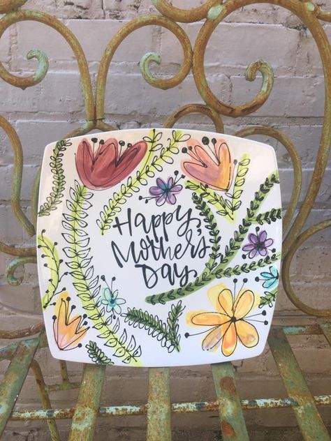 Fathers Day Pottery Painting Ideas, Pottery Painting Ideas Easy, Painting Plates, Paint Plate, Clay Cafe, Pottery Painting Ideas, Birthday Painting, Diy Pottery Painting, Color Me Mine