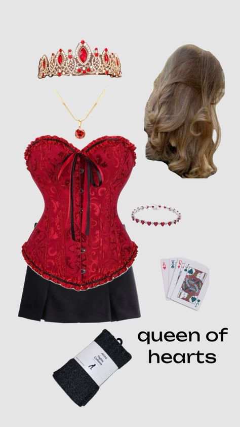 Queen Of Hearts Inspired Outfits, The Queen Of Hearts Costume, Queen Of Hearts Halloween Costume, Queen Of Hearts Halloween, College Costumes, Queen Of Hearts Card, Heart Tights, Brain Storm, Queen Of Hearts Costume