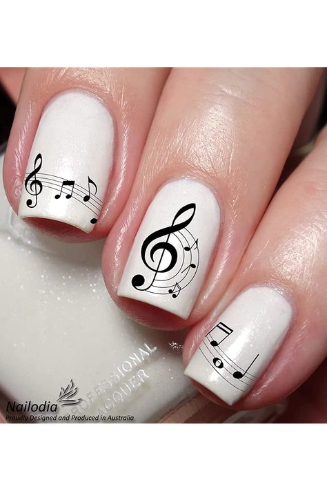 Music Note Nail Art Decal Sticker - Musician Theme Nail Designs Music, Music Note Nails, Music Nail Art, Gothic Nail Art, Music Nails, Gothic Nails, Galaxy Nails, Rose Nails, White Nail Designs