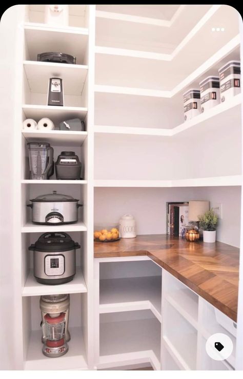 Remodel Pantry, Shelves Pantry, Pantry Plans, Closet Pantry, Farmhouse Fixer, Ikea Desk Hack, Pantry Decor, Storage Ikea, Hidden Pantry