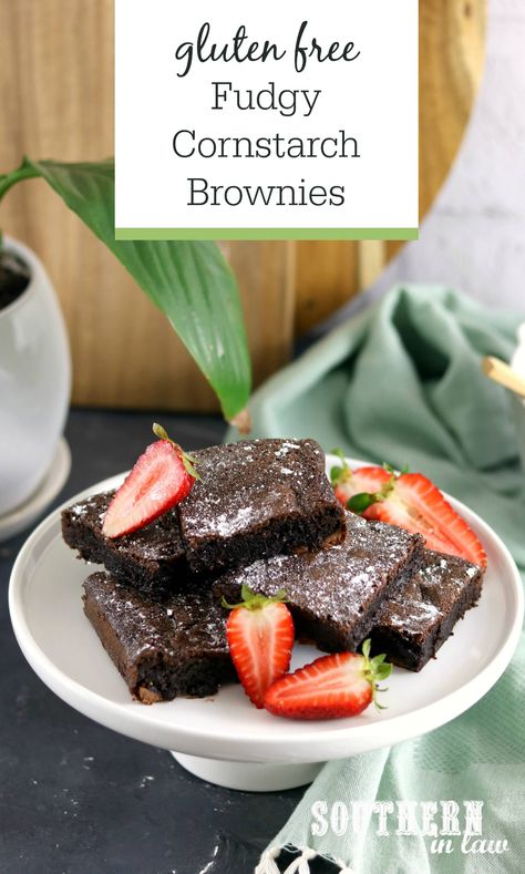 Fudgy Cornstarch Brownies Recipe (Gluten Free) Brownies With Cornstarch, Gluten Free Starches, Gluten Free Microwave Brownie, Cornstarch Recipes, Gluten Free Cosmic Brownies, Gluten Free Fudgy Brownies, Brownies Gluten Free, Starch Foods, Gluten Free Brownies Recipe