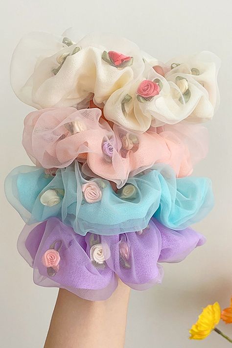 Scrunchies Making, Aesthetic Scrunchies, Scrunchies Aesthetic, Modest Aesthetic, Hair Tie Accessories, Aesthetic Accessories, Handmade Jewelry Tutorials, Free Socks, Romantic Roses