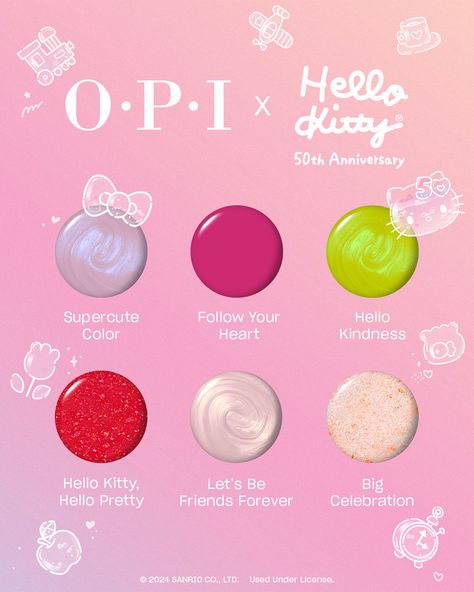 Explore the supercute world of @hellokitty! 🥰✨❤️💅💎

Be yourself in 6 cute as ever crèmes + shimmers, plus 4 bow-tiful xPRESS/ON sets inspired by Hello Kitty. 🎀

#OPI #OPIObsessed #OPIxHelloKitty #OPIxPRESSION #HelloKitty50th Hello Kitty Opi, Hello Kitty Shop, Opi Colors, Hello Pretty, Cute Simple Nails, Nail Stuff, Polish Colors, Opi Nails, Pretty Stuff